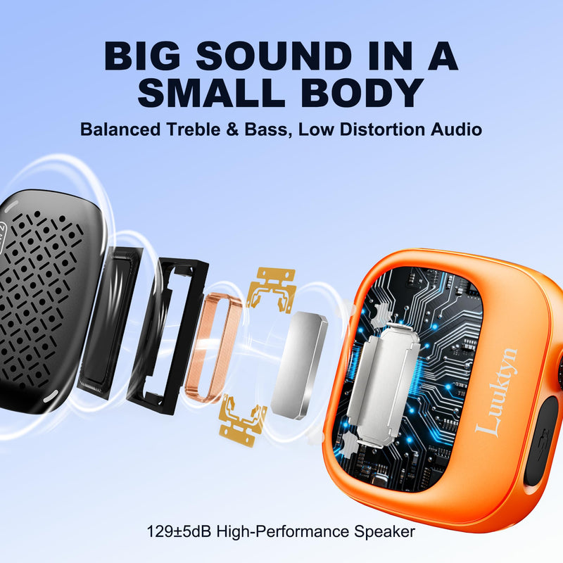 IP69K Waterproof Portable Wireless Speaker, Mini Shower Speaker with 20H Playtime, Ultra-Light Clip On Wearable Speaker for Bathroom, Outdoor Sports (Orange) Orange