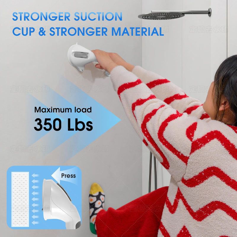 Suction Grab Bar with Safety Indicator for Bathtub Shower Bathroom, Heavy Duty Handrail Removable Reusable for Elderly Disabled and Kids, Anti-Slip Grip, No Drilling Tool Free, Waterproof Grey 12'' 2 Pack Gray