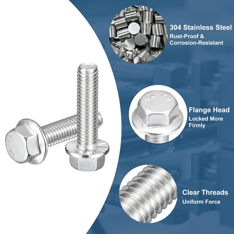 uxcell 25Pcs 3/8-16 x 1-1/2" Flanged Hex Head Bolts, 304 Stainless Steel Flange Hexagon Screws, Flange Hex Drive Screws 5.8 Grade for Machinery Industry Home Appliances, Silver 3/8-16 x 1-1/2" 25