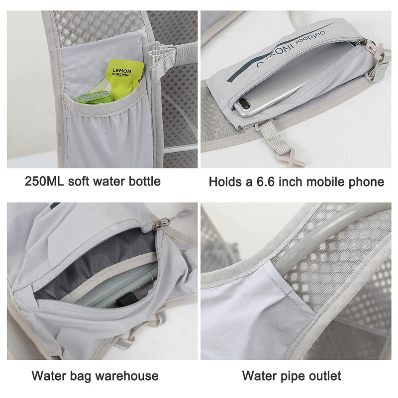 INOXTO Running Hydration Vest Backpack,Lightweight Insulated Pack with 1.5L Water Bladder Bag Daypack for Hiking Trail Running Cycling Race Marathon for Women Men Light gray
