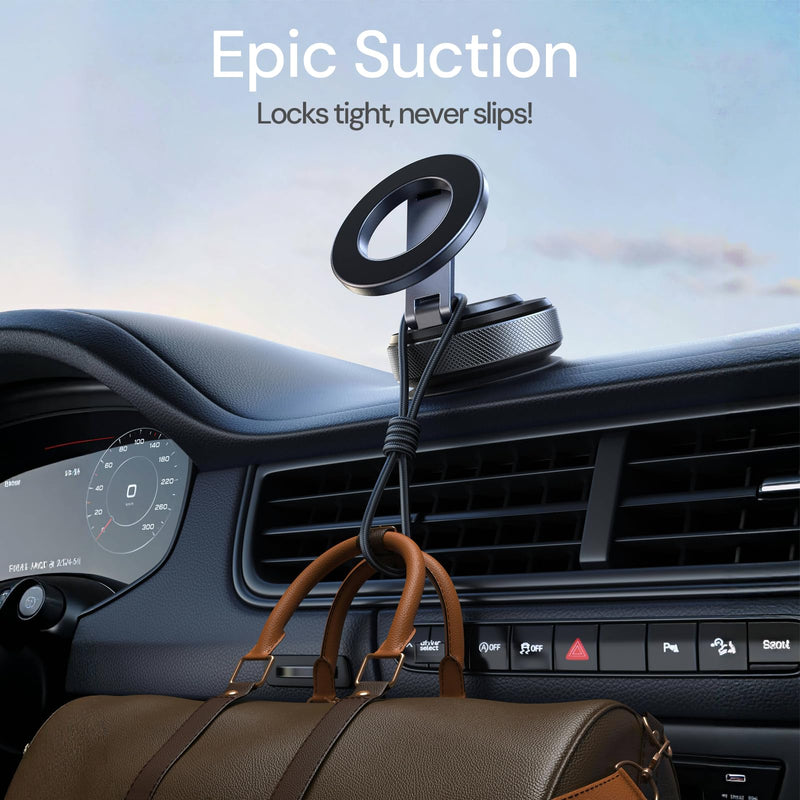 Full Aluminum Alloy Magnetic Car Mount 2025 for iPhone 17 Pro Max/16/15 [80+LBS Rock-Solid Suction & 3200gf N55 Magnet] 360° Adjustable Phone Holder for Car Dashboard/Windshield - No-Shake Stability Blue black