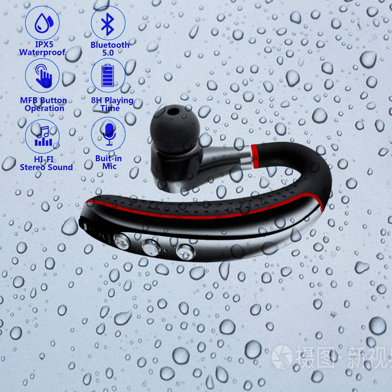 Bluetooth Headset,Wireless v5.0 Business Bluetooth Earpiece in Ear Lightweight Sweatproof Earphones with Mic Work for Cell Phones for Office/Workout/Driving Red