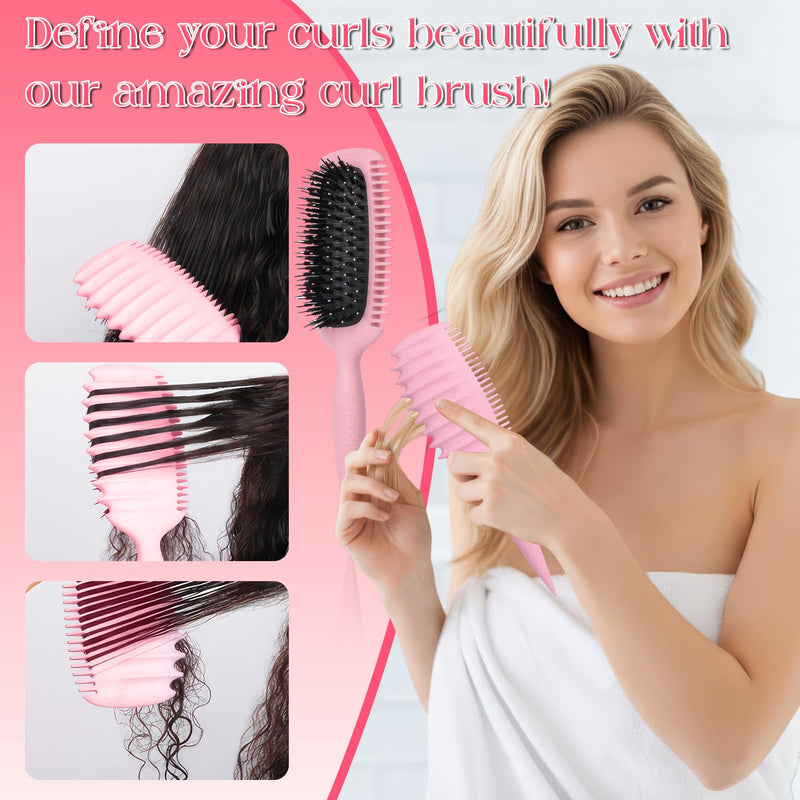 Curling Brush for Defined Curls, Antistatic Brush for Gentle Detangling and Styling Ergonomic Handle, Suitable for Natural Curly and Curly Hair (Pink) Pink C