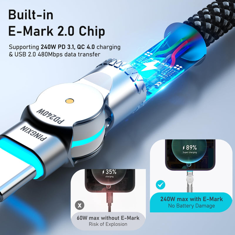 USB C to USB C Cable10ft,240W 2-Pack Braided 180°Rotating Type C Charging CableFast Charge for iPhone 16/16Pro/16Plus/16ProMax,MacBook Air,iPad Pro,Pixel,Samsung Galaxy S23/S24 Ultra-Black 10FT