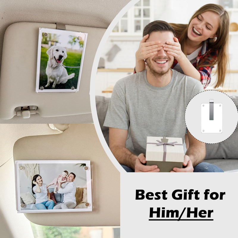 Photo Car Visor Clip, Acrylic Car Visor Picture Holder Magnetic Personalized Photo Holder Personal Picture Frame Car Accessories Gifts for Husband Boyfriend Dad Add Family Photos 3.5 x 2.4 inch (1 PC) 1PC