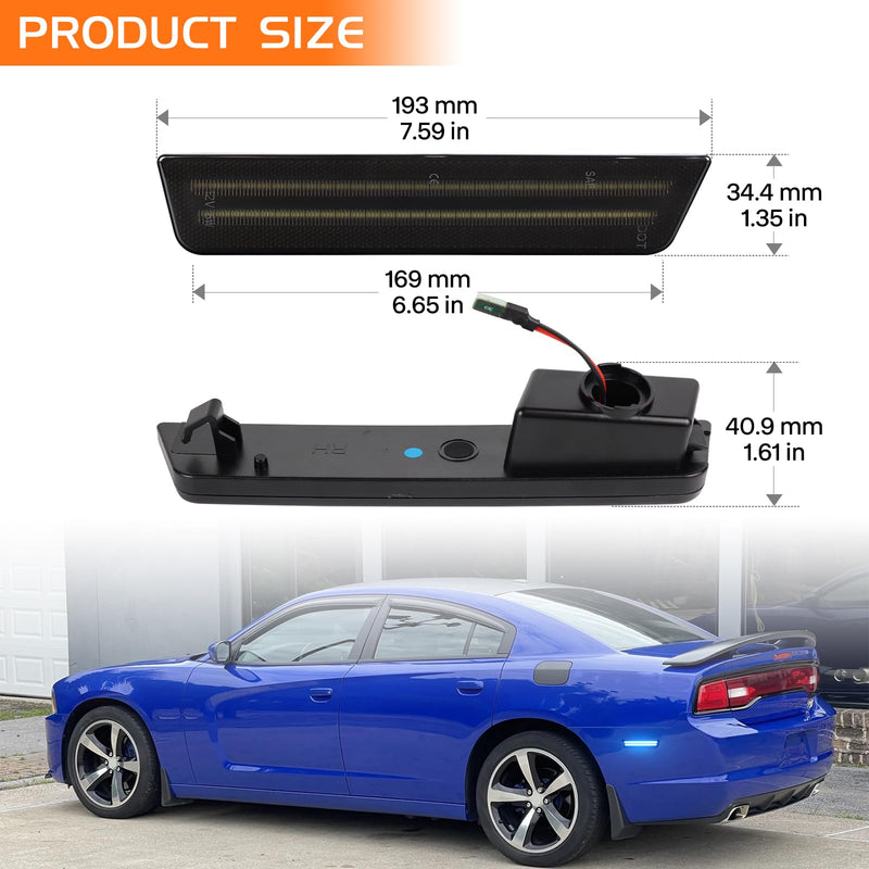 Smoked Lens Blue LED Side Marker Lights for 2008-2014 Dodge Challenger 2011-2014 Dodge Charger, Rear Bumper Marker Reflectors 2PCS