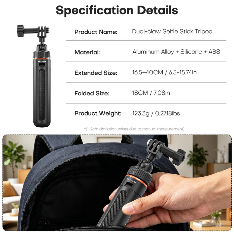 40cm/15.75" Action Camera Selfie Stick Tripod with 360° Ball Head, Extendable Handheld Monopod for Vertical Shooting, Lightweight Vlogging Accessories for GoPro, DJI Osmo Action, Insta360 Ace Pro