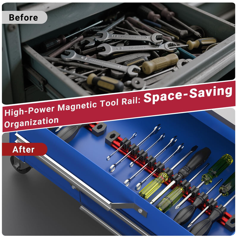 Preciva 3 PCS Magnetic Tool Holder with 36 Sliding Clips, Triple Strong Magnets & Aluminum Rails, Compact Screwdriver Organizer and Wrench Organizer for Garage Workshop Tool Box Storage