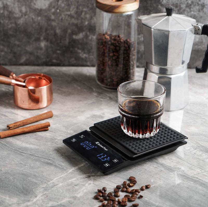 KitchenTour Coffee Scale with Timer 3kg/0.1g High Precision Pour Over Drip Espresso Scale with Back-Lit LCD Display (Batteries Included) Basic