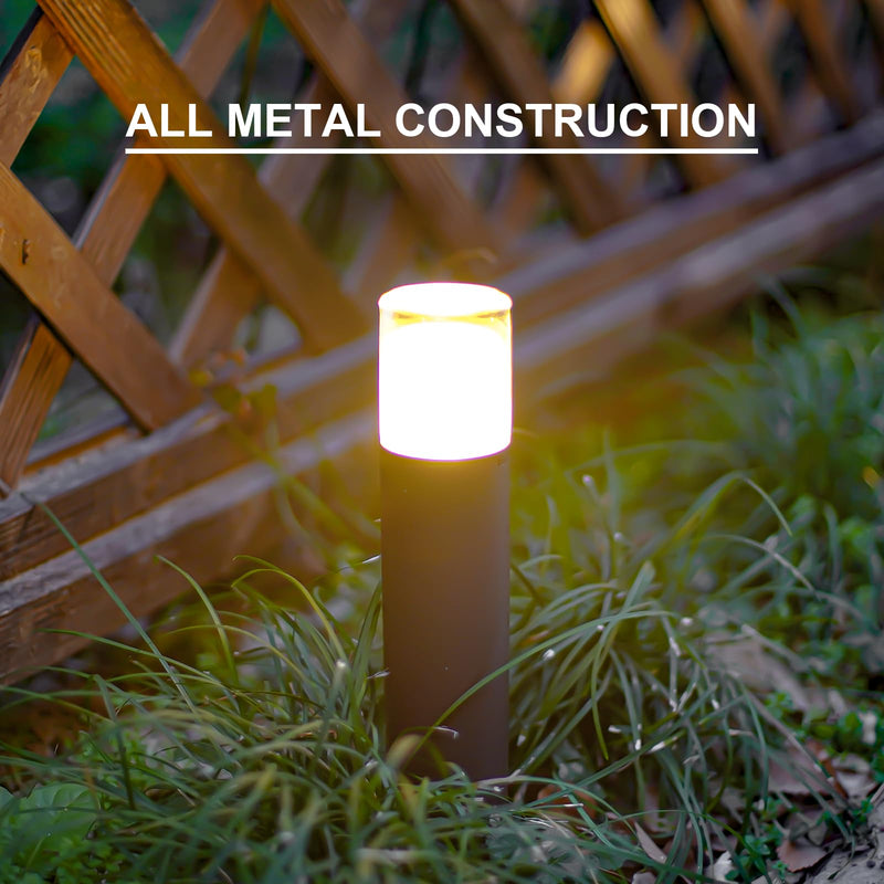 GOODSMANN Low Voltage Pathway Lighting 2W LED Bollard Landscape Lights 2700K Warm White Wired Path Light 100 Lumens Metal Outdoor Brown Finish Walkway Driveway Light with Stake Cable Connector Bollard 1PK