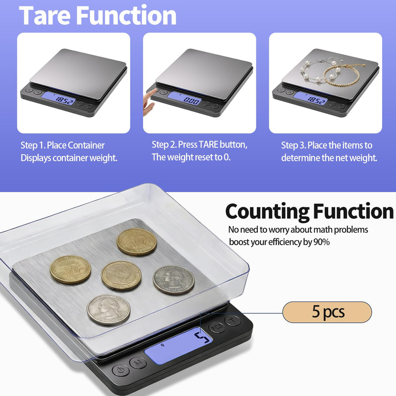 SKEAP Coin Scale to Weigh Coins, 1kg/0.01g High Accuracy Gram Scale for Coin Collectors, Gold and Jewelry, with USB Charging, LCD Display, PCS Counting, Includes Charging Cable and AAA Batteries Black,1kg /0.01g