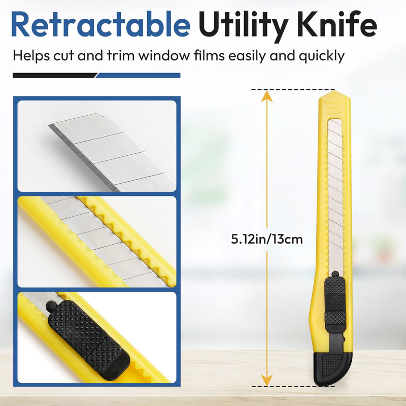 rabbitgoo Window Tint Kit, Window Privacy Film Installation Tint Tools, 3 Pieces Easy to Apply Frosted Glass Stained Glass Privacy Film Application Kit Include Squeegee, Utility Knife, Spray Bottle Yellow Squeegee