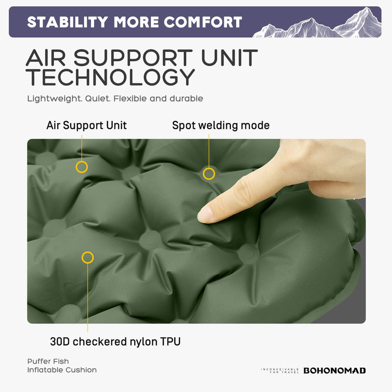 Inflatable Seat Cushion,Portable Lightweight Travel Air Sitting Pad - 17.3''x13.4''x2'',Moisture and Water Resistant Camping Chair Mat for Outdoor Office Stadium Bleacher Airplane Car Dark Gray