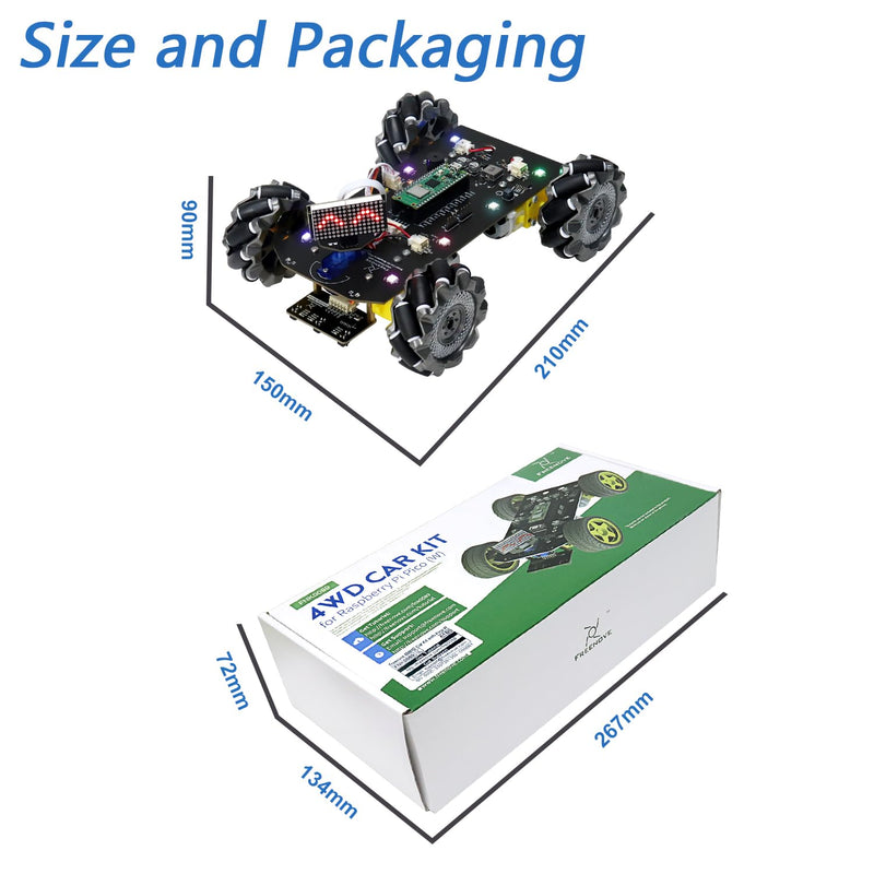 Freenove Mecanum Wheel Car Kit for Raspberry Pi Pico W (Included) (Compatible with Arduino IDE), Dot Matrix Expressions, Obstacle Avoidance, Line Tracking, Light Tracing, Colorful Light, App Mecanum Wheels with Raspberry Pi Pico W