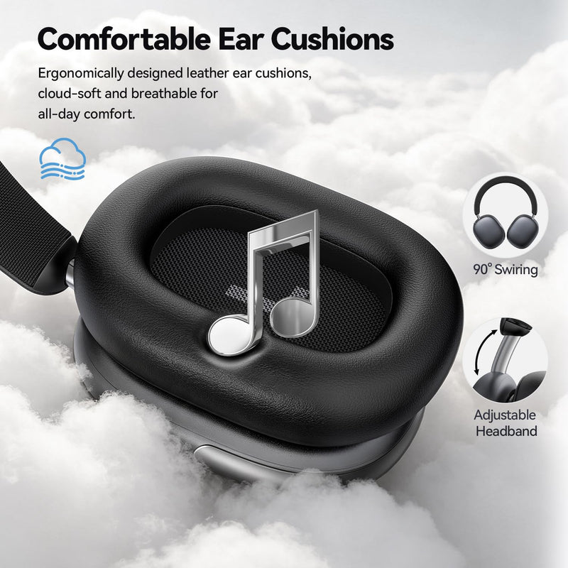 Eduiosma Bluetooth Headphones Wireless Over Ear 80H Playtime with Mic | Noise Reduction, Low Latency, Bluetooth 6.0, Deep Bass, Hi-Fi Stereo Sound, Comfortable, Lightweight for Travel Home Work Black