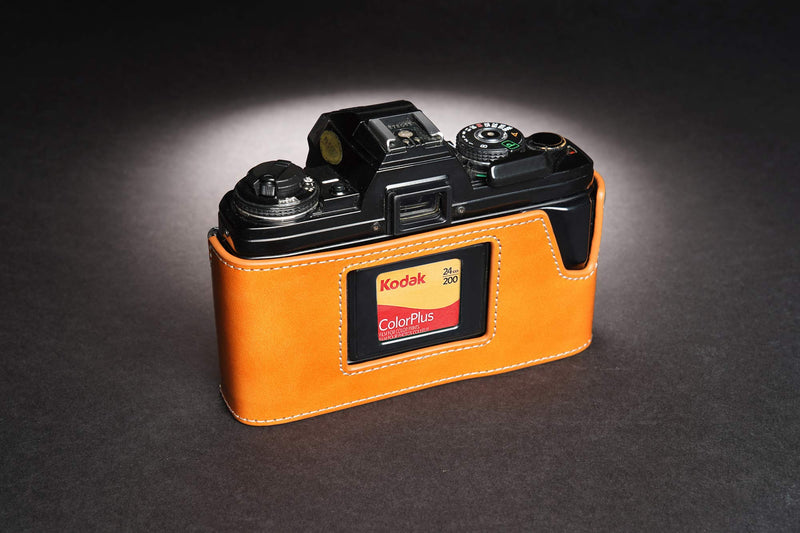 Minolta X-700 Case, BolinUS Handmade Genuine Real Leather Half Camera Case Bag Cover for Minolta X-700 with Hand Strap (Yellow) Yellow