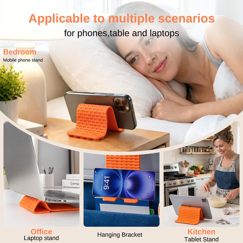 Airplane Phone Holder, Silicone Foldable Phone Stand for Desk and Travel | Bendable Phone Holder for Plane, Desk, Bed and Treadmill Use, Fits Phones and Tablets, with 24 Suction Cups and Charging Port Black