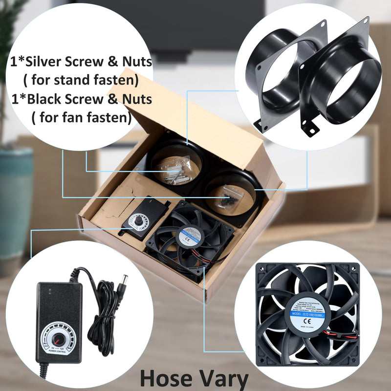 4" Axial Exhaust Fan, DC12V Air Fume Smoke Extractor | 120*38mm Muffin Fan, 3000RPM, AC Dimmer, 4inch Metal Flanges, DIY Kit for Soldering, 3D Laser, Paint Booth Metal Black Fan (Variable Speed) - DC Powered