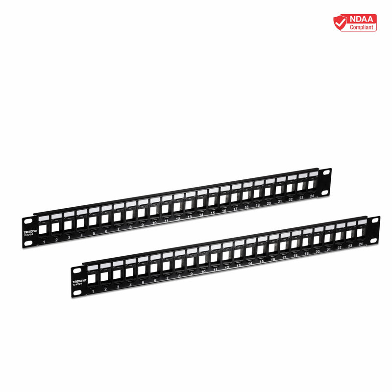 TRENDnet 24-Port Blank Keystone 1U Patch Panels, TC-KP24/2, 1U 19" Metal Rackmount Housing, Recommended with TC-K25C6 & TC-K50C6 Cat6 Keystone Jacks (Sold Separately), NDAA Compliant, Black 2 Pack