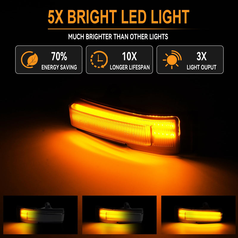 Sequential LED Mirror Turn Signal Lights Compatible with 2015-2020 Ford F150 Smoked Side Mirror Turn Signal Lights 2 Strip Full Amber Light OEM # :FL34-13B382A, GL74-13B382-A