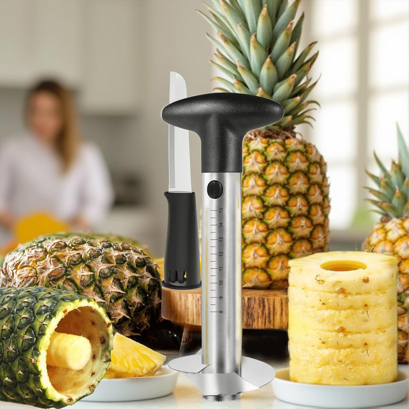 YYP Pineapple Corer and Slicer with Measurement Marks – Stainless Steel Pineapple Cutter for Perfect Pineapple Rings & Effortless Cutting (Black) Black