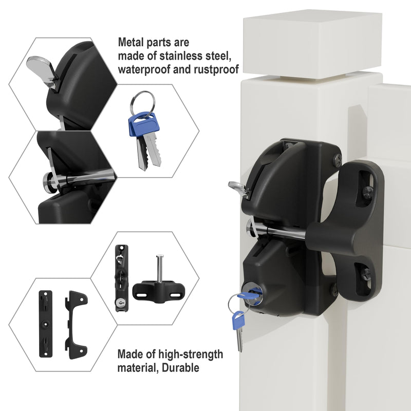 Self Locking gate Latch, Lockable Latch Key, Fence Lock Suitable for Outdoor Gates. Locking gate Latch Fence Hardware Suitable for Metal, Wood, and Vinyl Fences. Black Finish 1