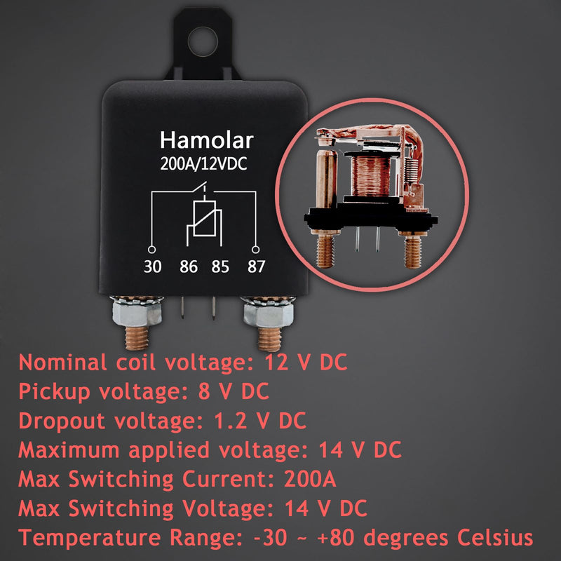 2 Pack 12V 200 Amp Continuous Duty Relay Switch Car Starter Heavy Duty Split Charge 4 Terminal SPST Relays for Truck Boat Marine 200A
