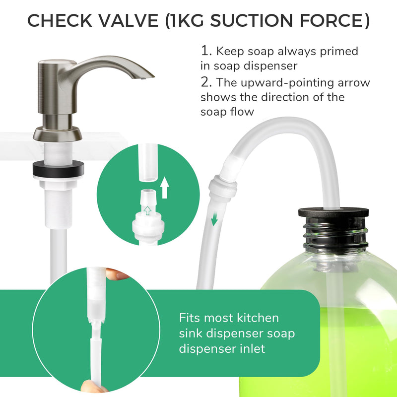 SAMODRA Built-in Kitchen Sink Soap Dispenser with Extension Tube Kit - Brushed Nickel Finish, Leak-Proof Design, No Top Refill Required (39" Tube) 39" Tube