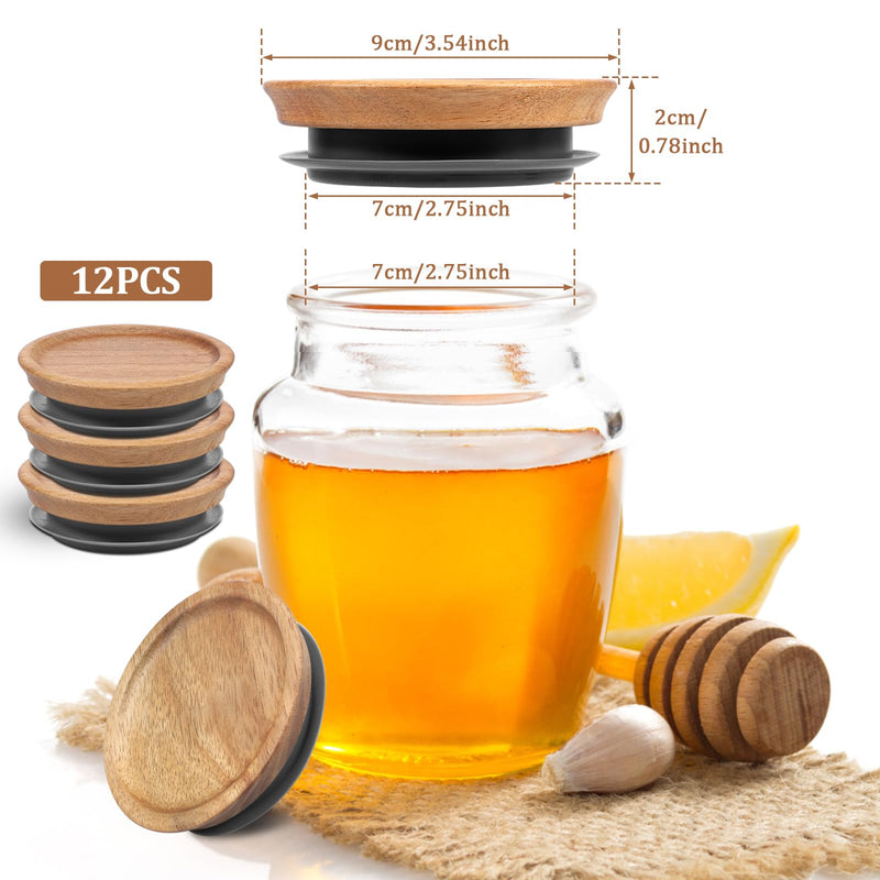 12Pcs Regular Mouth Lids Set Airtight Acacia Wood Canning Jar Lids with Silicone Sealing Rings Reusable Canning Covers for Mugs and Jars 12 Brown 12pcs