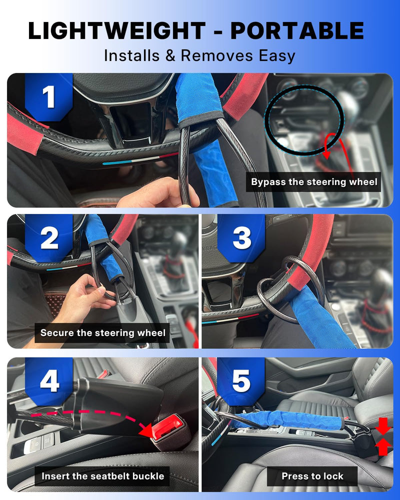 Car Steering Wheel & Seat Belt Lock Anti Theft Device Universal | 17" with 3 Keys for Auto Security Suitable for Most Vehicle,SUV,Golf Cart,Van,Truck Blue