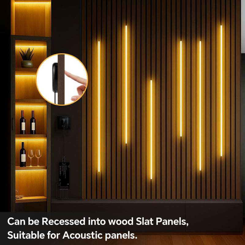 6-in-1 Black PCB COB LED Strip Light,12V Touch Dimable LED Recessed Lighting Kit,3.3Ft Self-Adhesive Under Cabinet Lighting 3000K with 36W Adapter for Wood Slat Wall Panels, Headboards, Cabinet,Shelf Warm White-3000K 6 Roll 3.3Ft