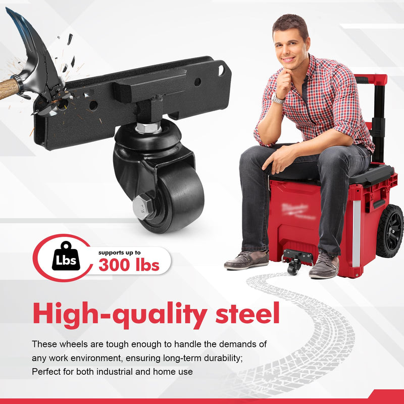 Front Wheels Compatible for Milwaukee Packout Rolling Tool Box, Packout Wheel Kit for Jobsite, Garage, Workshop & Warehouse Tool Transport