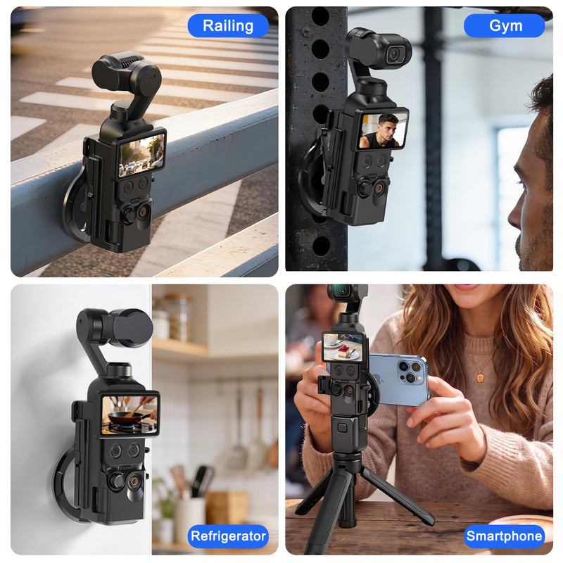 Magnetic Mount Stand for DJI Osmo Pocket 3/4/4P Accessories | Multi-Angle Adjustable Expansion Phone Bracket w 1/4 Hole & Cold Shoe/GoPro Mount, for Vlog Live Stream Outdoor Shooting