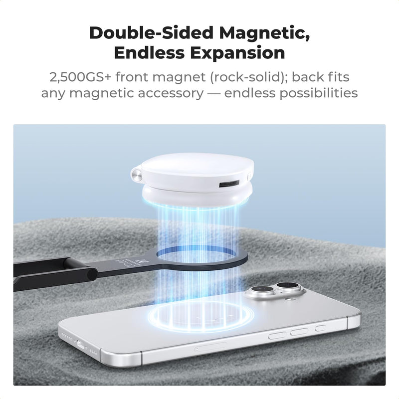 K&F CONCEPT 7mm 59g Magnetic Phone Stand | Foldable Selfie Stick for iPhone, Dual-Sided Magnets Mini Tripod Pocket with Hook, Compatible with iPhone 17-12 Series, PT02 Black
