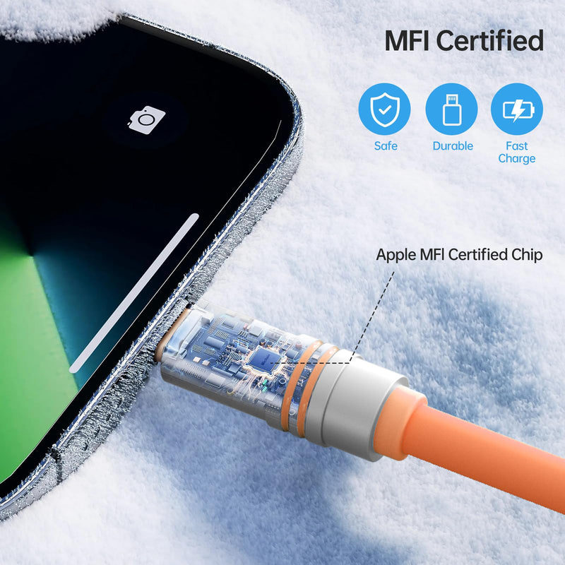 Hichian 2Pack 6.5FT iPhone Fast Charger Chubby 27W Cable, [MFi Certified] USB C to Lightning Cable Fast Charging Cord for Apple iPhone 14/14 Pro Max/13 Mini/12/11/XS/XR/8/7Plus,iPad Orange