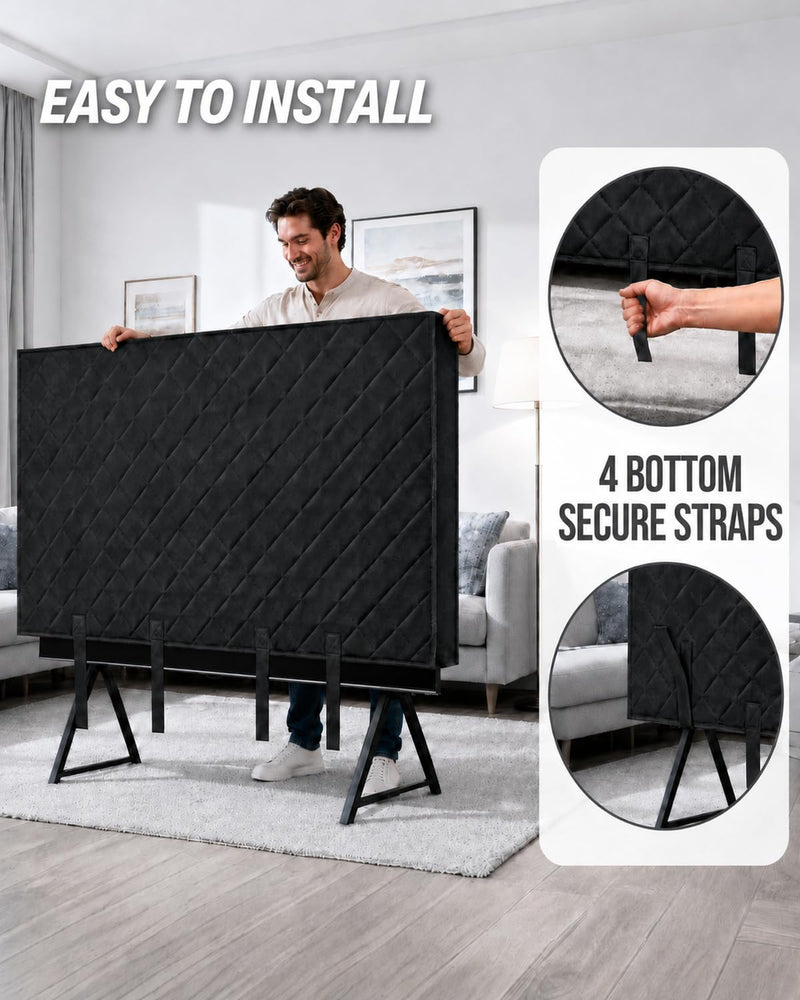 TV Moving Cover for 50–55 Inch Flat Screen TVs | Padded TV Screen Protector with Bottom Strap for Moving, Storage, Home Renovation & Pet Scratch Protection, Black