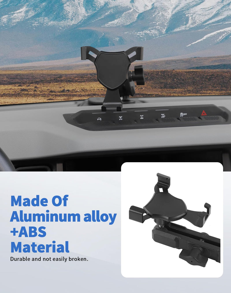 Dashboard Phone Mount Holder for 2021-2025 Ford Bronco Accessories 2/4 Door, 360° Adjustable Operation Rotates Vertical and Horizontal Aluminum Car Phone Holder Black Y