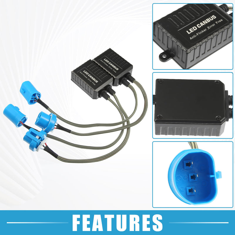LED Car Headlight Canbus Decoder C20 9007 9004 Error Free Warning Resistors Decoder Replacement Anti Flicker Resistor Plastic Black (Set of 2)