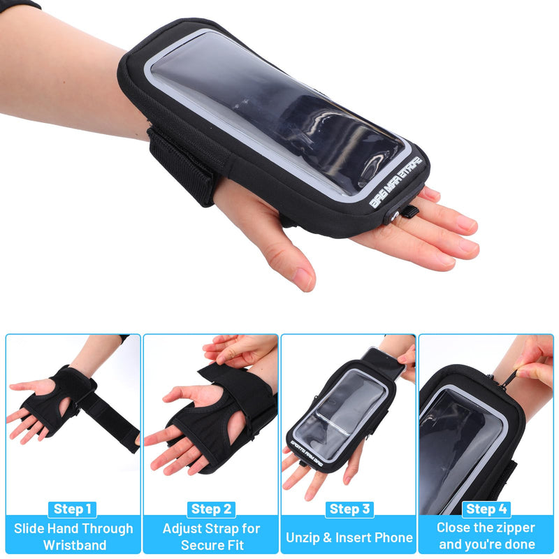 Amabro Wristband Phone Holder for Running, Forearm Armbands with Adjustable Lanyard, Non Slip Clear Crossbody Phone Pouch Purse with Card Slot for Walking Running Workout