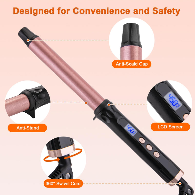 Curling Wand 25mm Tourmaline Ceramic Barrel Hair Curling Wand for Medium to Long Hair, Clamp-Free, Adjustable Temperature, Dual Voltage Professional Hair Curler Iron for Long-Lasting Waves