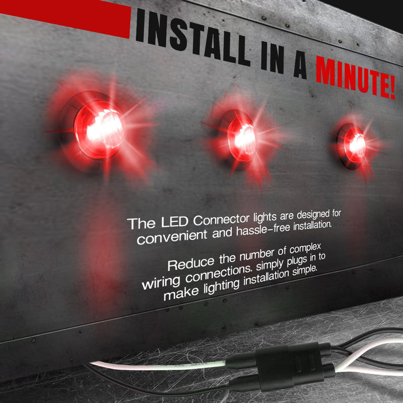 TMH 3/4 Inch Mini Red Light 3 LED with Connector Plug Clearance Markers Side Marker Indicator Lights Mini Round Front Rear with Grommet for Truck Trailer Lorry Bus 12V DC (Pack of 20) Pack of 20 Red (20 Pcs)