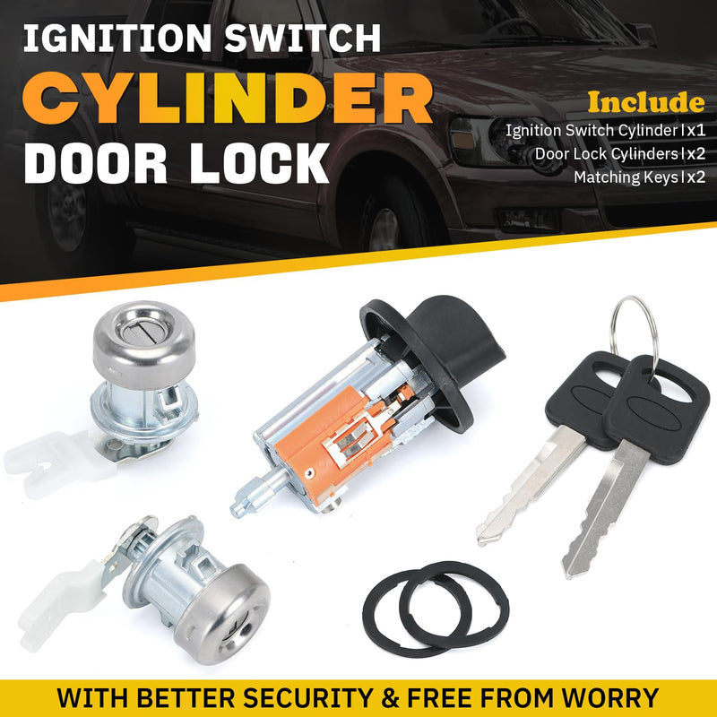 Ignition Switch Lock Cylinder Door Lock Cylinder Compatible with Ford F150 1997-2003 F250 F350 1997-2007 Excursion 2000-2005 Replace OE# LC6177 + DL5885 X2 + 597638 (Ford F-Series 97-07) Ford F-Series 97-07