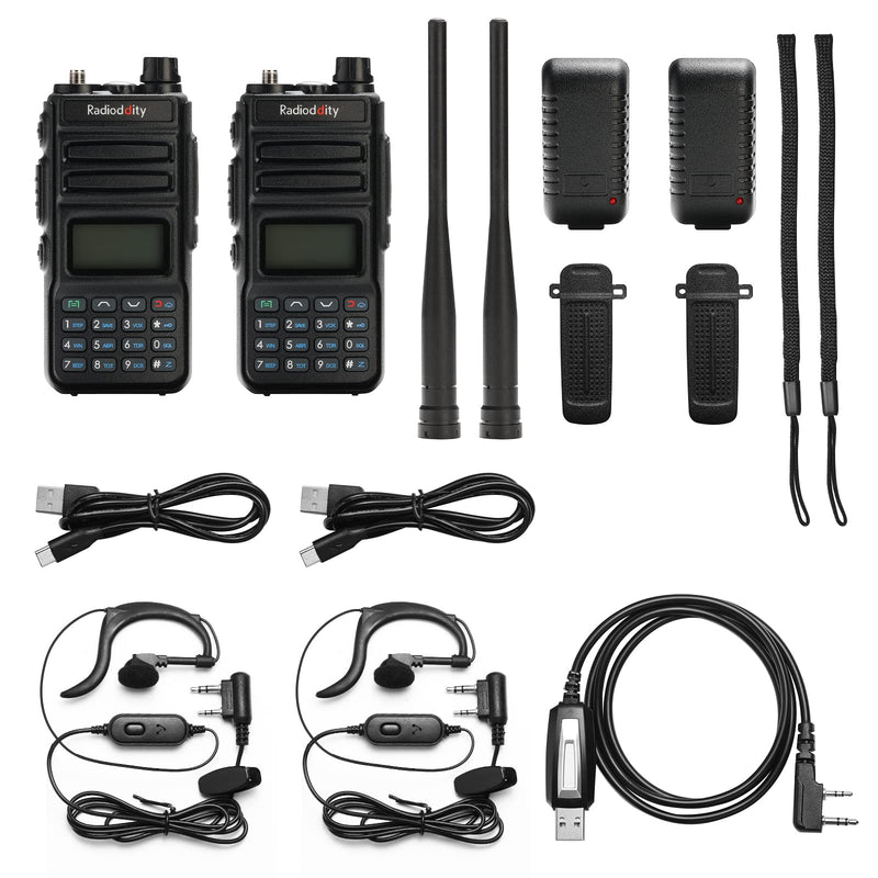 2 Pack Radioddity GM-30 GMRS Radio, Handheld 5W Long Range Two Way Radio for Adults, GMRS Repeater Capable, Display Sync, USB Programming Cable + 2 Pack RD-203 Waterproof Speaker Mic