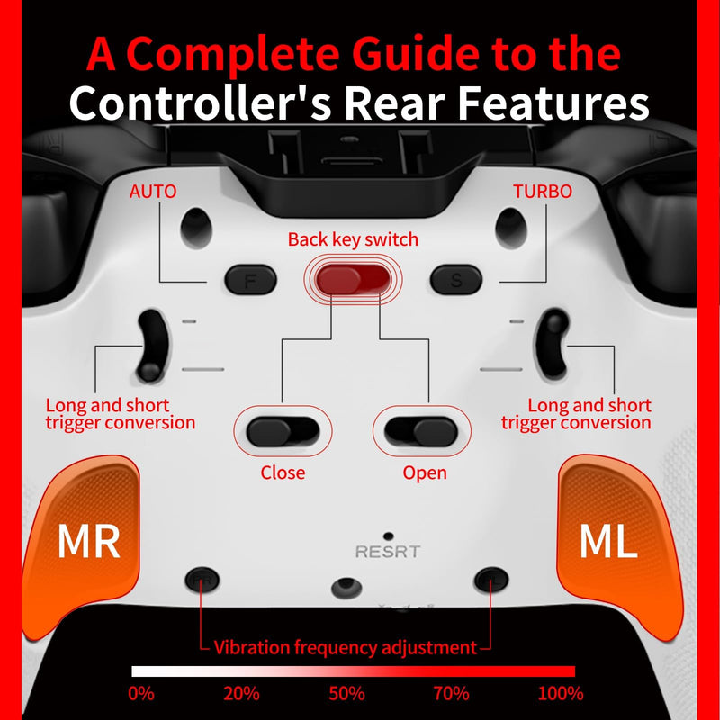 Wireless PS5 Controller Hall Effect Anti-Drift Joystick Gaming Gamepad with Programmable Back Paddles Macro Turbo Dual Vibration 6-Axis Gyro Bluetooth 5.0 RGB 3.5mm Audio Jack for PS5 Slim Pro PC White-Wireless