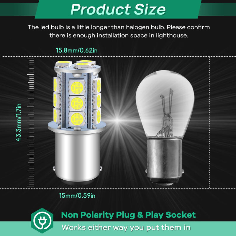 Alopee White Non Polarity 1076 Led Bulb for RV Camper Trailer Interior Lights 1142 Led Bulb 1004 90 BA15D 12V Replacement for Boat Navigation Light, Pack of 12
