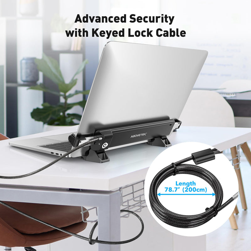 AboveTEK MacBook & Surface Laptop Locking Station with Combo Lock Cable, Anti Theft Folding Security Laptop Desk Mount, Adjustable & Portable, Fits 12"-16" Laptops/Notebooks (Black)
