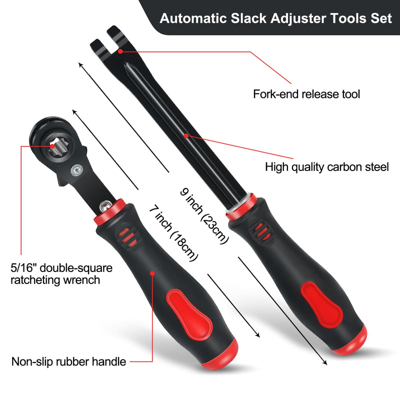 Automatic Slack Adjuster Tools, 5/16" Brake Adjustment Tool Ratcheting Wrench Air Brake System Adjustment Wrench Tools Set for Semi Truck Big Truck Trailers(2-Piece)