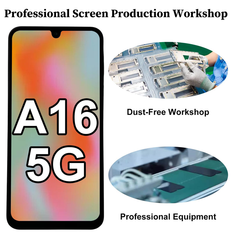 for Samsung Galaxy A16 5G Screen Replacement with Ear Speaker Side Button | Vibration Motor A166U Front LCD Incell Display Touch Digitizer Frame Assembly Repair Kits A166E A166B A166W