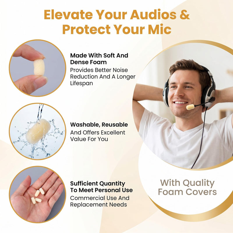 20Pcs Microphone Windscreen,Mini Size Microphone Covers Foam | Replacement Headset Microphone Covers Foam for Hole Ear-Hook Other Headset Microphones, 0.71 x 0.31 x 0.08 In (Yellow)