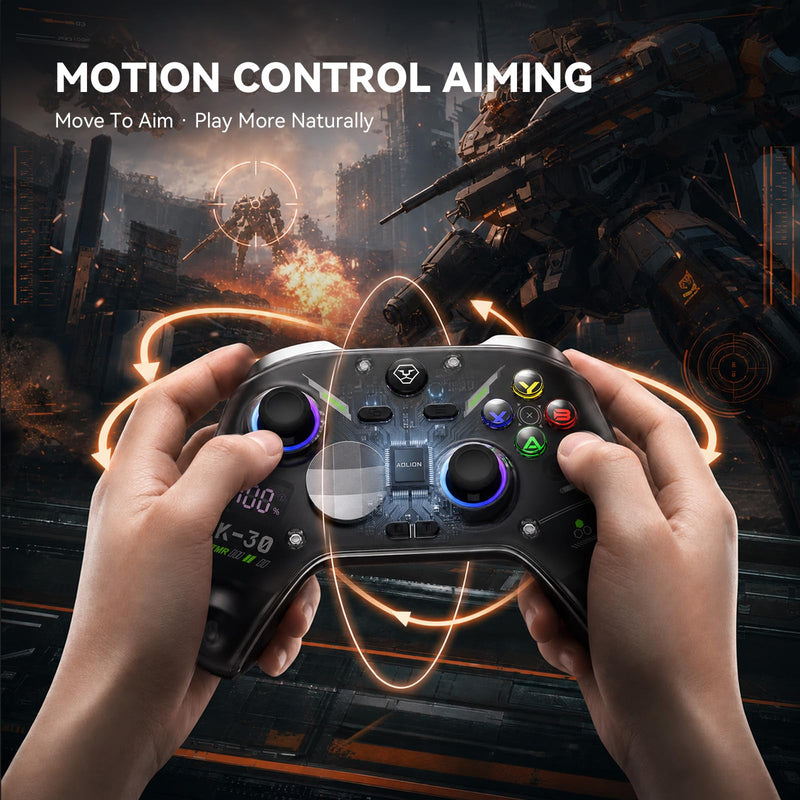 Aolion gaming K30 TMR Wireless Gaming Controller for Switch, PC, iOS & Android, TMR Joysticks (No Drift), Hall Effect Triggers, Switchable ABXY Buttons, Back Buttons & RGB Lighting Black